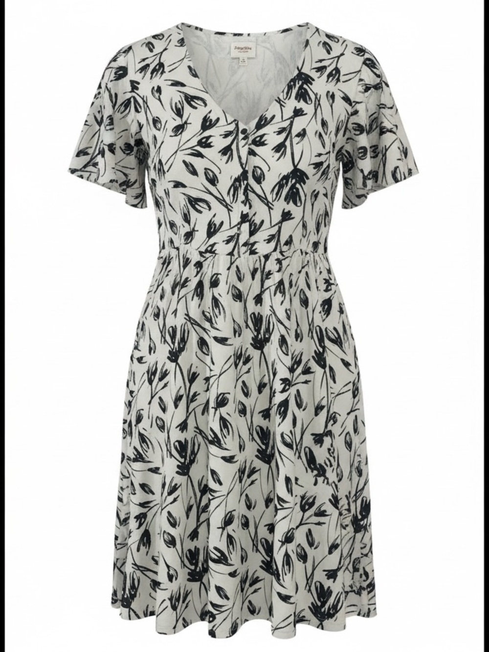 Hayden LA Boho Floral Print V-Neck A-Line Pockets Dress Size 2XL Black Cream